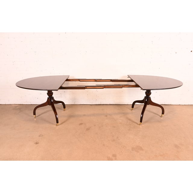 Wood Regency Carved Mahogany Double Pedestal Extension Dining Table by Old Colony, Newly Refinished For Sale - Image 7 of 13