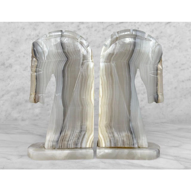 Mid-Century Art Deco Italian Onyx Stone Trojan Horse Library Bookends – A Pair For Sale - Image 6 of 10