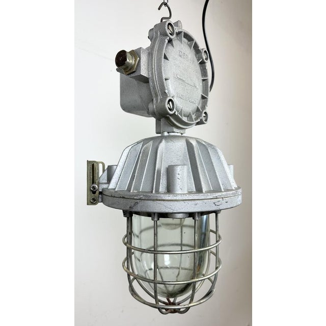 Metal Large Industrial Cast Aluminium Cage Pendant Light, 1970s For Sale - Image 7 of 17