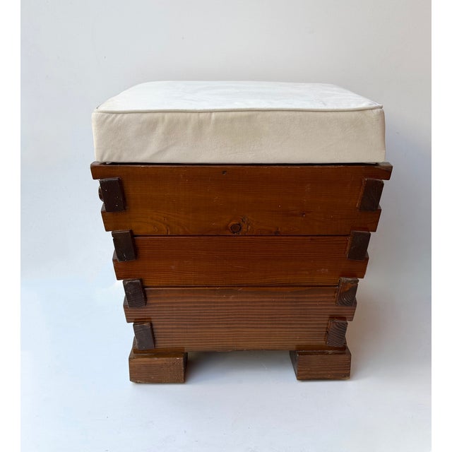 Mid-Century Modern Pair of stools in wood, with handle. New upholstery velvet. Italian design like Pier Luigi Colli,...