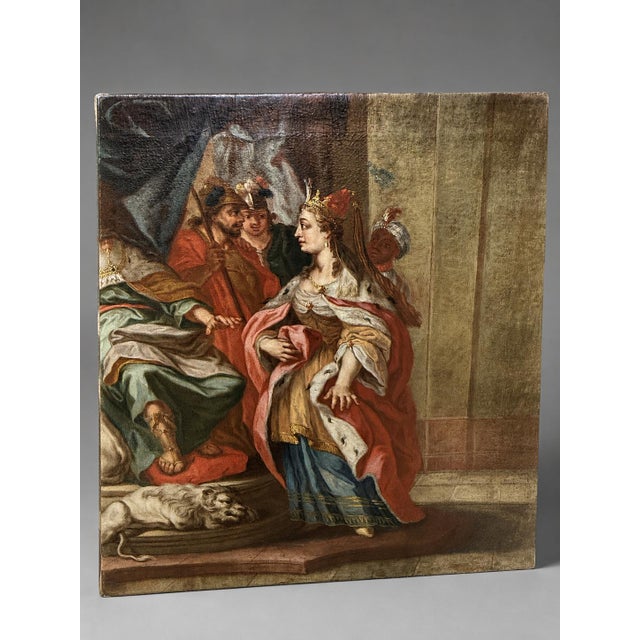 Johann Georg Tompke Attributed Solomon and Queen of Sheba Oil Painting C. 1766 For Sale - Image 4 of 15