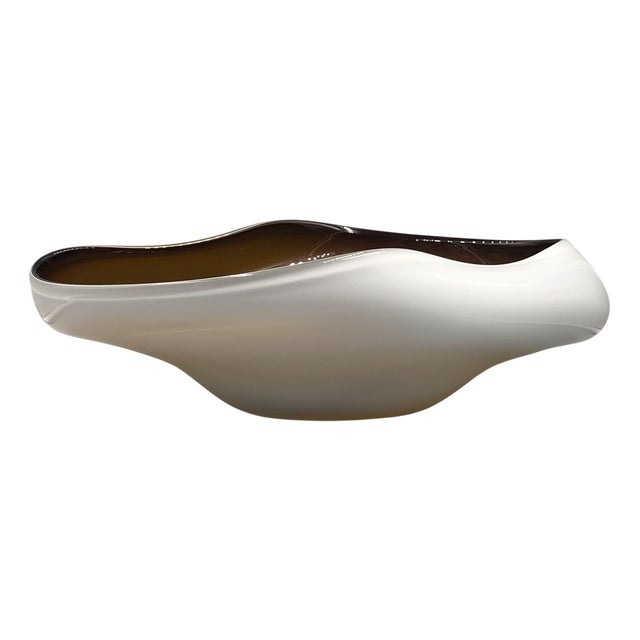 Large Glass Boat Bowl with Frosted Glass Overlay For Sale