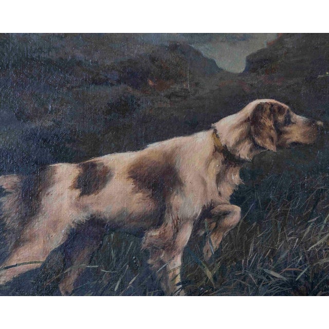 Gold Oil on canvas – Pointing Dog in a Landscape – French School, 19th century. For Sale - Image 8 of 13