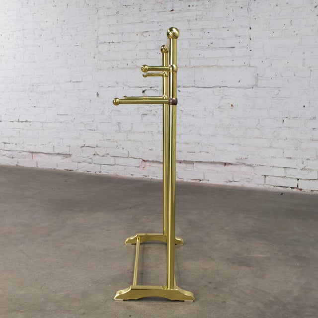 Metal Late 20th Century Hollywood Regency Style Solid Brass Freestanding Towel Stand Triple Tiered Bars For Sale - Image 7 of 18