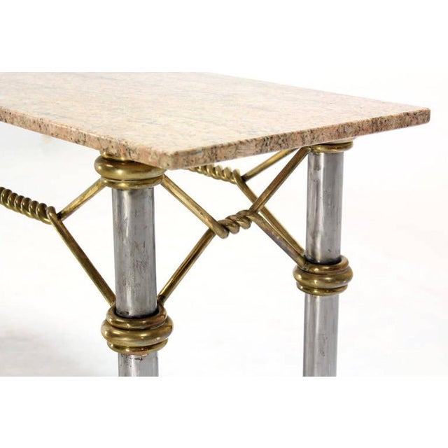 Maitland - Smith Mid Century Modern Solid Brass "Rope" Chrome Base Marble Top Console Sofa Table For Sale - Image 4 of 10