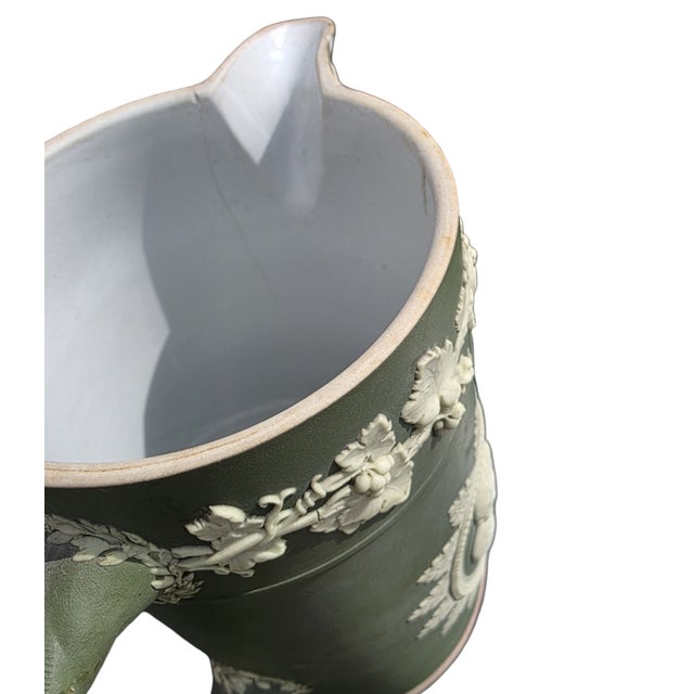 Green Antique Wedgwood Green Jasperware Relief Pitcher Jug, England For Sale - Image 8 of 8