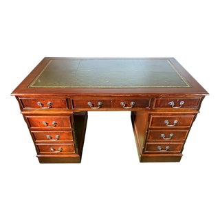 English Mahogany Desk with Green Leather Top For Sale