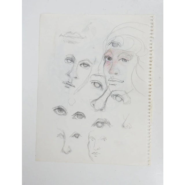 Portraiture Mid Century PortraitOf Woman in Headdress Pencil Drawing For Sale - Image 3 of 4