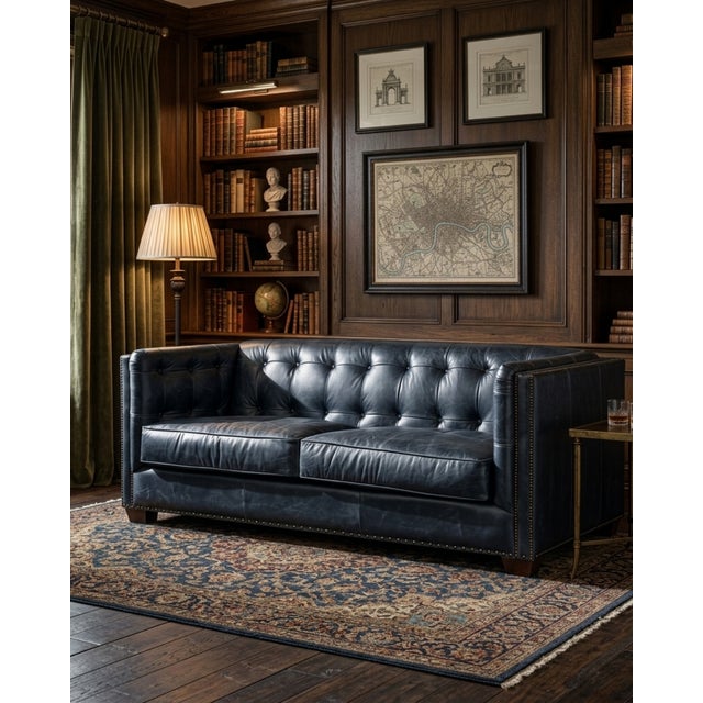 Animal Skin Tuxedo Leather Sofa - Slate For Sale - Image 7 of 11