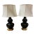 1970s Mid-Century Modern Black Ceramic Table Lamps With Gold Accents and Shades Included - a Pair For Sale