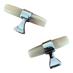 Pair of Ochre Off White Horn Handles With Polished Nickel