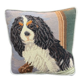 Custom Needlepoint Pillow of a King Charles Spaniel For Sale