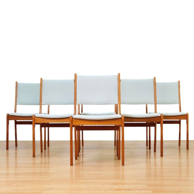 Blue Set of Six Mid Century Danish Teak Dining Chairs For Sale - Image 8 of 11