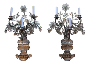 C1845 Maison Bagues Museum Large Crystal Floral Sconces/ Wall Lamps-Signed in Bronze - a Pair