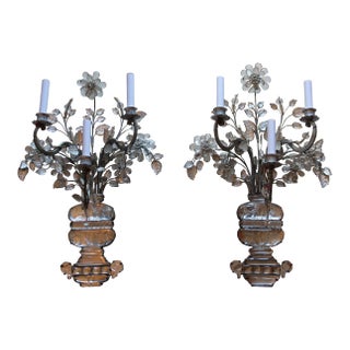 Monumental Signed Maison Bagues France Crystal Floral Bouquet Wall Sconces a - Pair For Sale