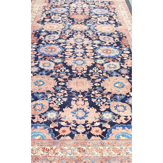 Tribal Antique Fine Persian Malayer Rug With All-Over Design in Navy Blue Field 7'3 X 16'4 For Sale - Image 3 of 12