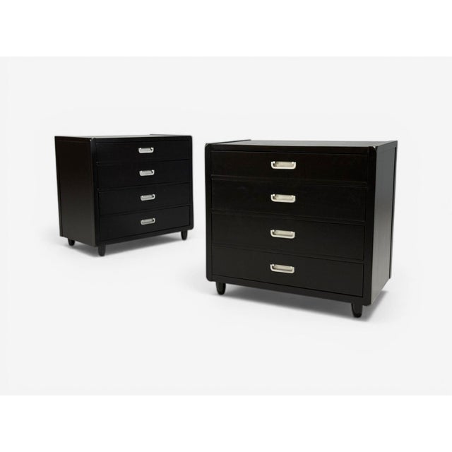 Hollywood Regency American of Martinsville, Campaign Dressers, Ebonized Wood, Chrome, Usa, 1970s For Sale - Image 3 of 14