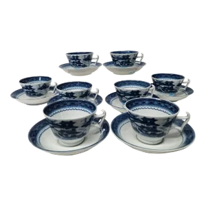Mottehedeh Blue Canton Cups and Saucers - Set of 8