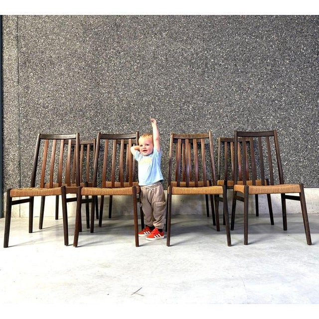 Vintage Teak and Cord Dining Chairs, 1960s, Set of 8 For Sale - Image 10 of 11