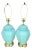 80's Asian Chinoiserie Ming Ceramic Ginger Jar & Brass Table Lamps in Aqua - Set of 2 For Sale