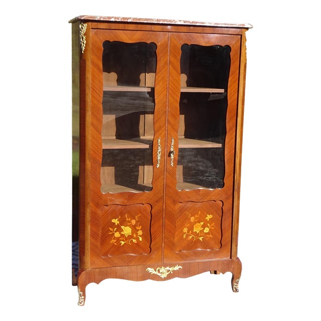 Small Louis XV Marquetry Display Case, 1950s For Sale