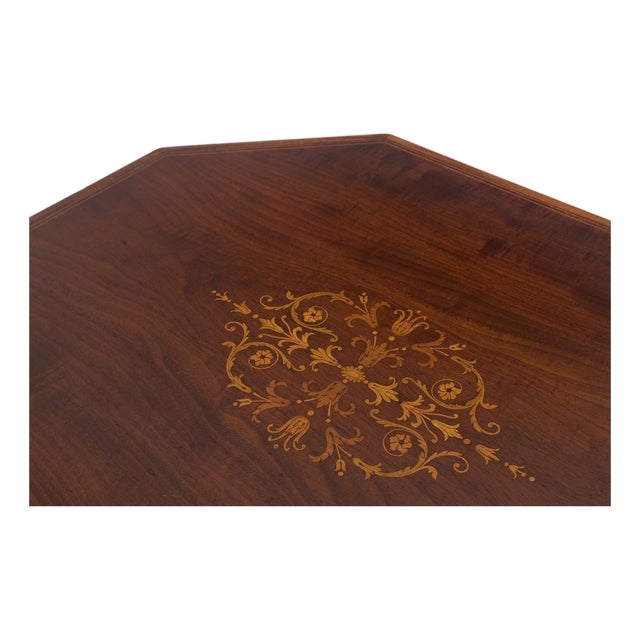 Very Ornate Delicate Lines Walnut Inlay Stretched Hexagon Lamp Side Table Mint For Sale