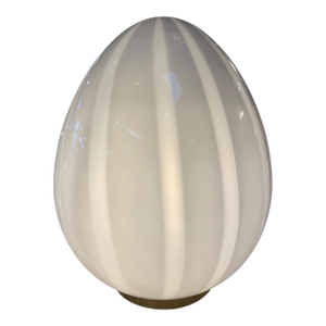 Vintage Mazzega Murano Glass Ovoid Table Lamp – White Striped Art Glass