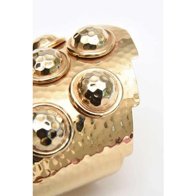 Vintage Hand Hammered Brass Wide Cuff Bracelet With Seven Raised Disks, 1970's For Sale In Miami - Image 6 of 8