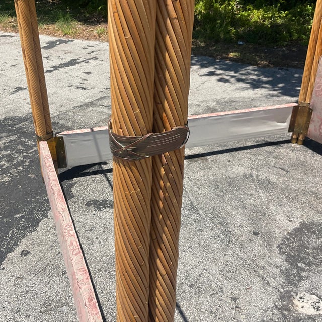Vintage Coastal Twisted Pencil Reed and Brass King Canopy Bed For Sale In West Palm - Image 6 of 7