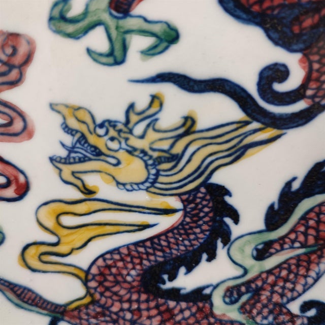 Chinese Ceramic Plate,Guangxu Marked Famille Rose Porcelain Plate Hand Painted Dragon Pattern For Sale - Image 9 of 11