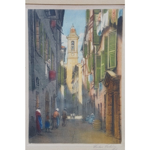 Early 20th Century Victor Valery Signed Rue De La Vieille Ville Nice France Etching 15" For Sale - Image 6 of 10