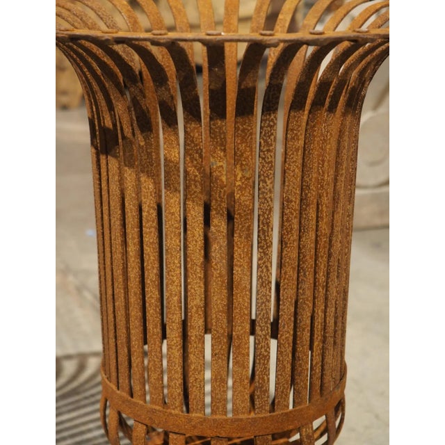 Pair of Vintage Weathered Iron Basket Form Urns From France, 20th Century For Sale - Image 12 of 12