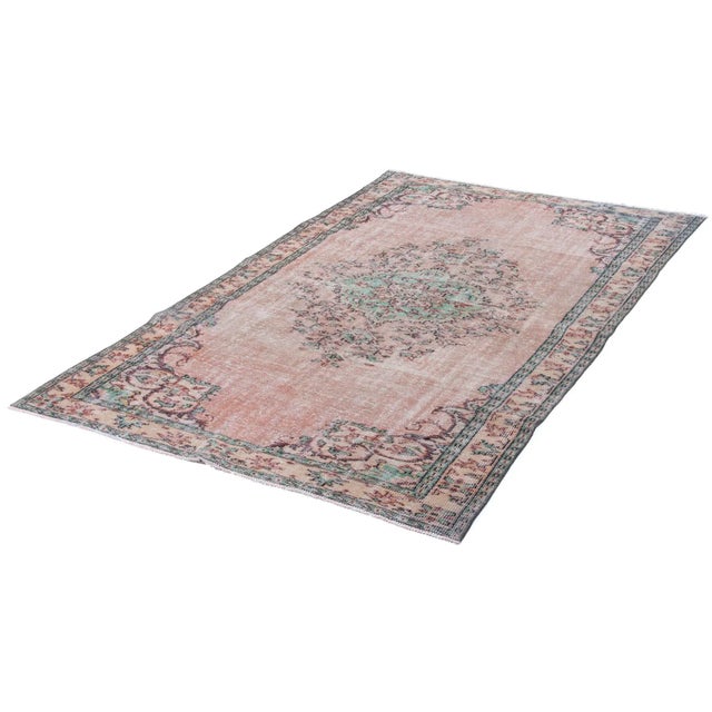 Mid 20th Century 19560s Vintage Hand-Knotted Distressed Oushak Rug - 5′10″ × 9′7″ For Sale - Image 5 of 6