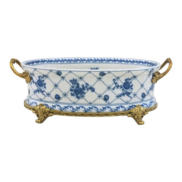 Porcelain Oval Basin With Bronze Ormolu For Sale