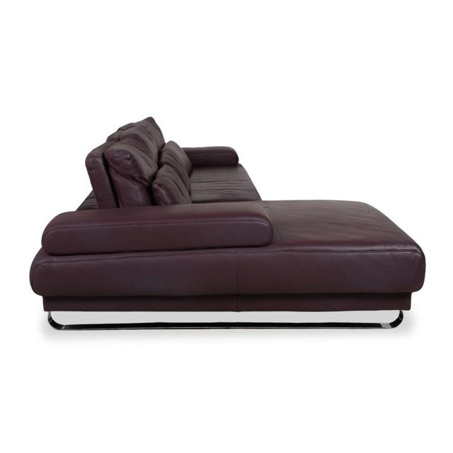 Leather Chrome Harry Corner Sofa in Bordeaux Aubergine with Manual Function from Ewald Schillig For Sale - Image 14 of 18