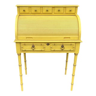 Mid 20th Century Yellow Faux Bamboo Rolltop Desk Jasper Cabinet Co. For Sale