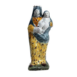 Polychrome Earthenware Virgin and Child, 18th Century For Sale