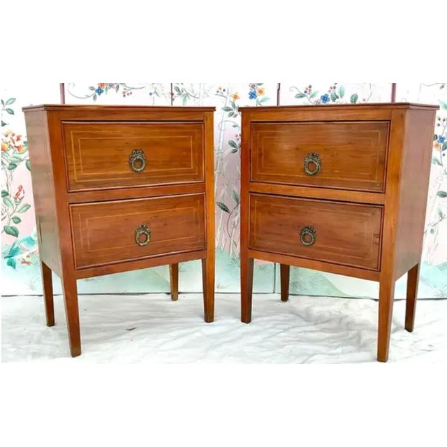 Wood Pair of Italian Neoclassical Style Walnut Nightstands For Sale - Image 7 of 11
