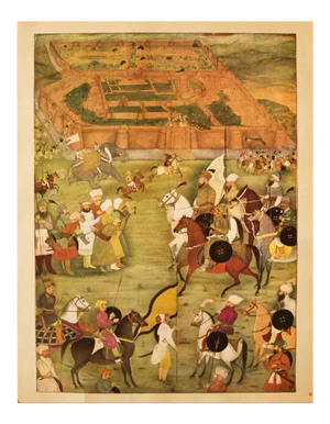 1950 Said Khan, Taking of a Town, Gold-Leafed Parisian Offset Lithograph