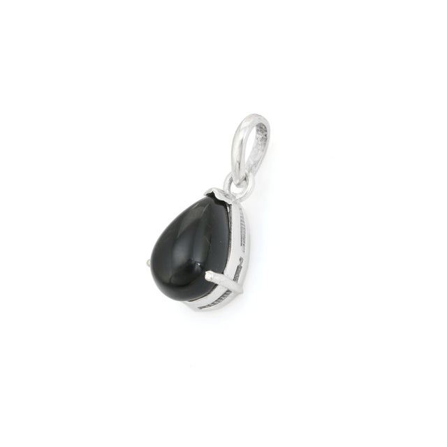 Classic Pear-Cut Cabochon Black Onyx Charm Pendant in 925 Sterling Silver For Sale - Image 4 of 11