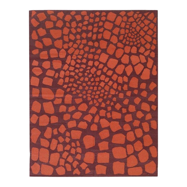 6x8 Yellow Flat Weave Wool Organic Tessellation Vintage Mid Century Carpet Rug For Sale