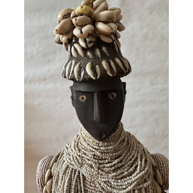 Tribal Pair of Vintage Namji (Namchi) Fertility Dolls — Cameroon Tribal Art, Hand-Beaded With Cowrie Shells For Sale - Image 3 of 7
