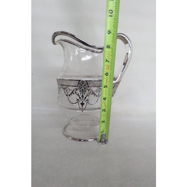 Etched Glass Silver Overlay Large Pitcher 4209b For Sale - Image 4 of 12