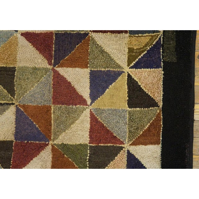 1930s Multicolor Geometric Folk Art Antique American Hooked Rug 6' X 6' Woven Wool Carpet For Sale - Image 9 of 12