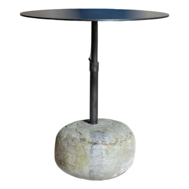 21st Century Poland Deep Charcoal Grey Round Stone-Base Side Table For Sale