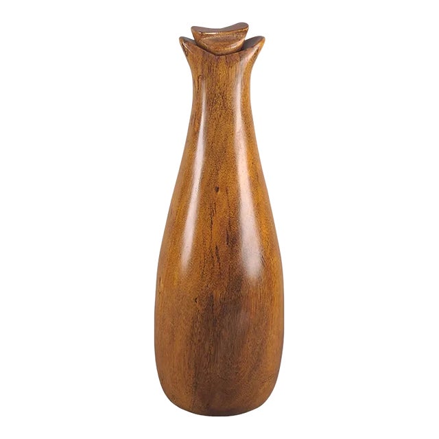 Vintage Italian Mid Century Modern Olive Wood Decanter Glass Insert For Sale