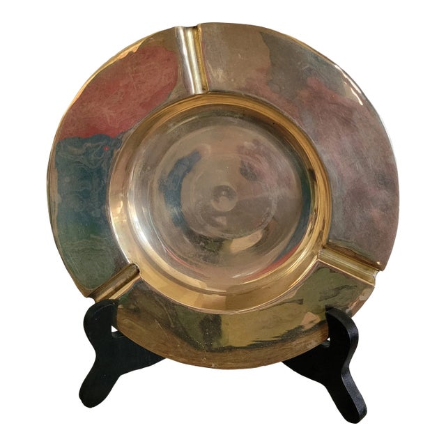 Mid Century Round Brass Ashtray For Sale