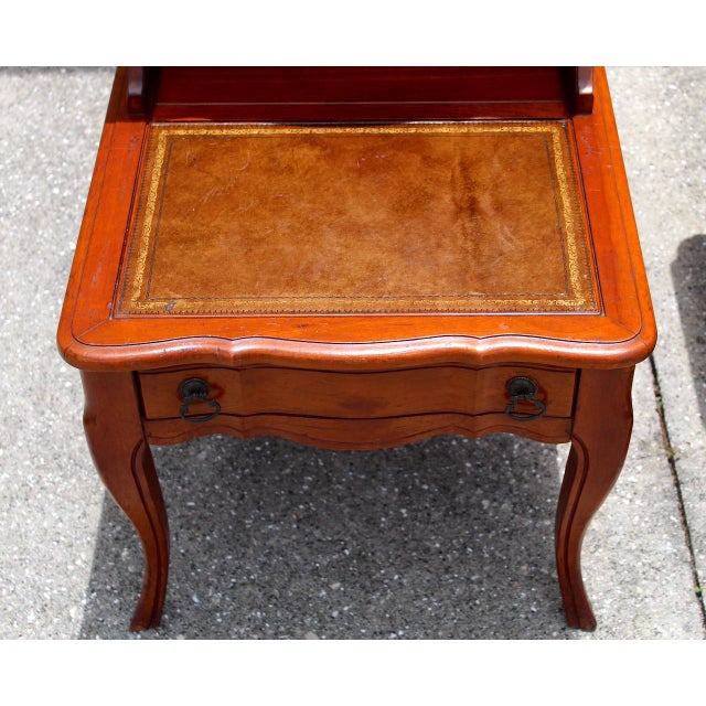 Pair of 1970s Mid-Century Modern Two-Tier Side Tables With Leather Tops & Drawers For Sale - Image 12 of 16