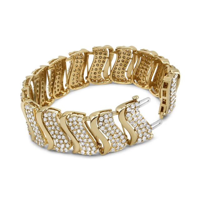 Haus of Brilliance 14K Yellow Gold 15.0 Cttw Diamond Chevron Wave 7.25" Inch Link Bracelet For Sale - Image 4 of 7