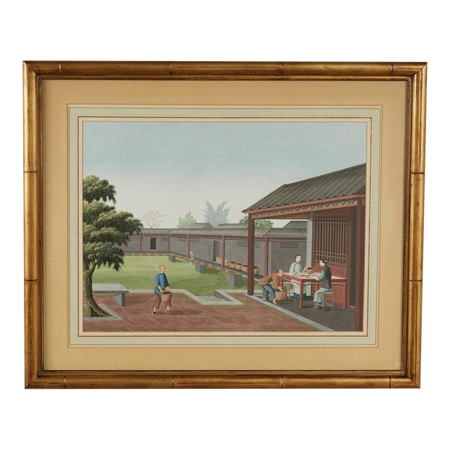 Antique Chinese Gouache Painting With Figures For Sale